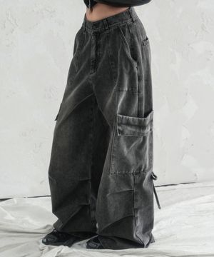 Accent Back String Pants BLACK