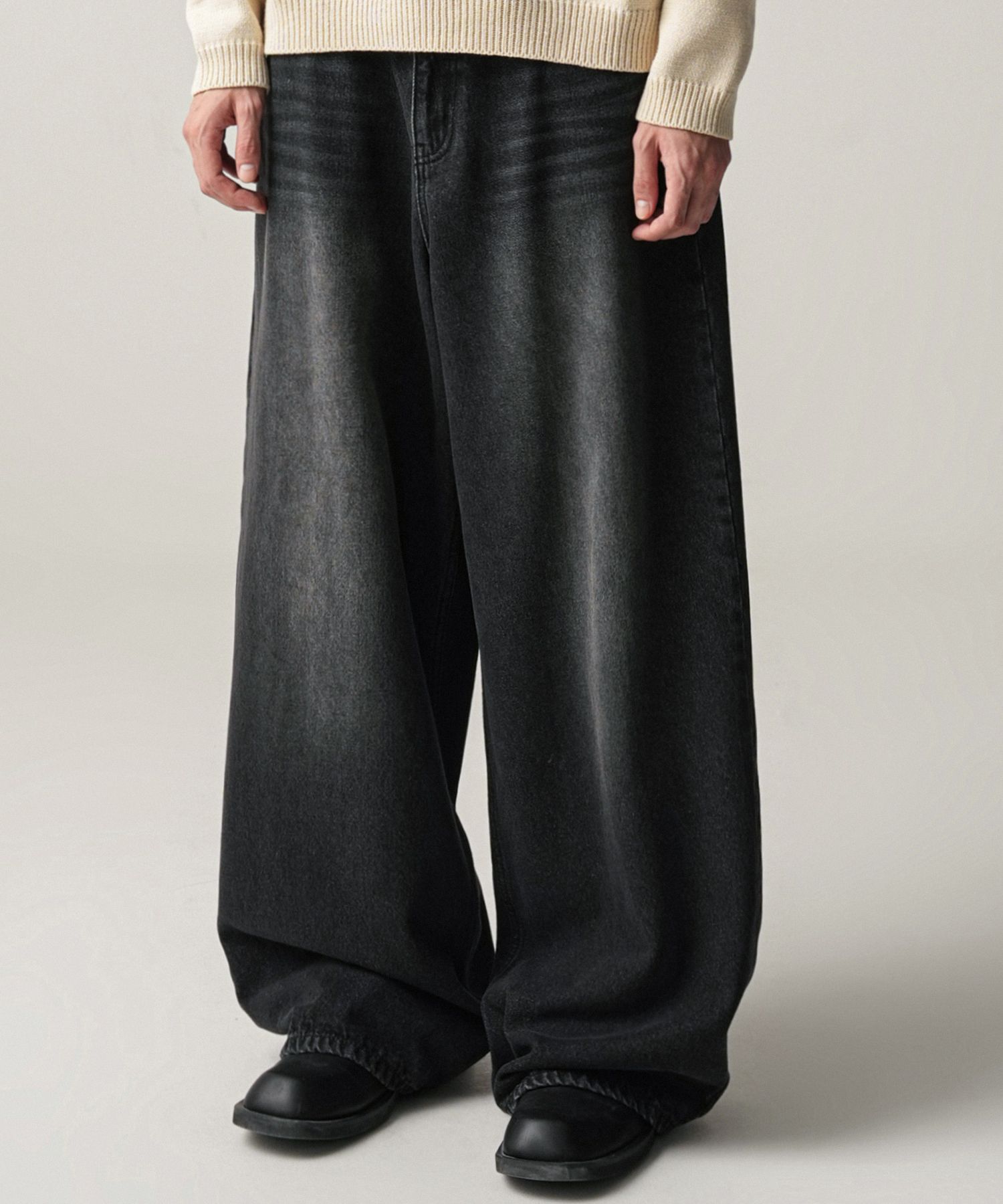 MUSINSA | AVANDRESS Basic Brush Daily Wide Pants BLACK