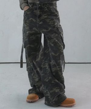Ribbon Wide Cargo Pants CAMO