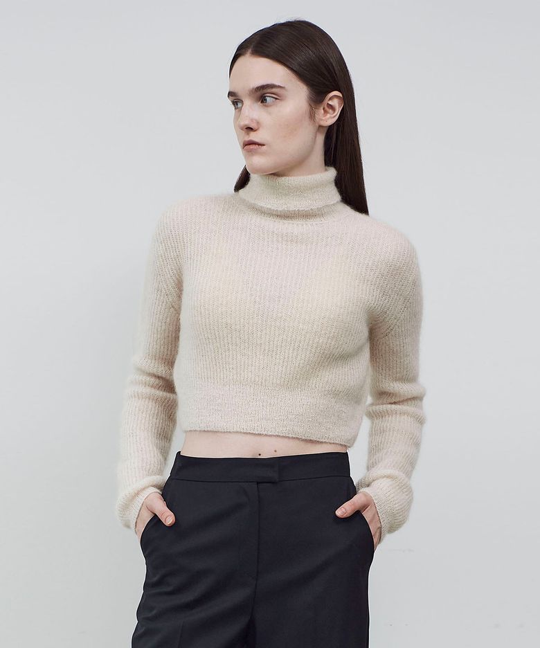 MOHAIR BLEND CROP KNIT TOP - IVORY
