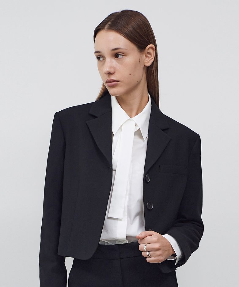WOOL BLEND CROP JACKET - BLACK