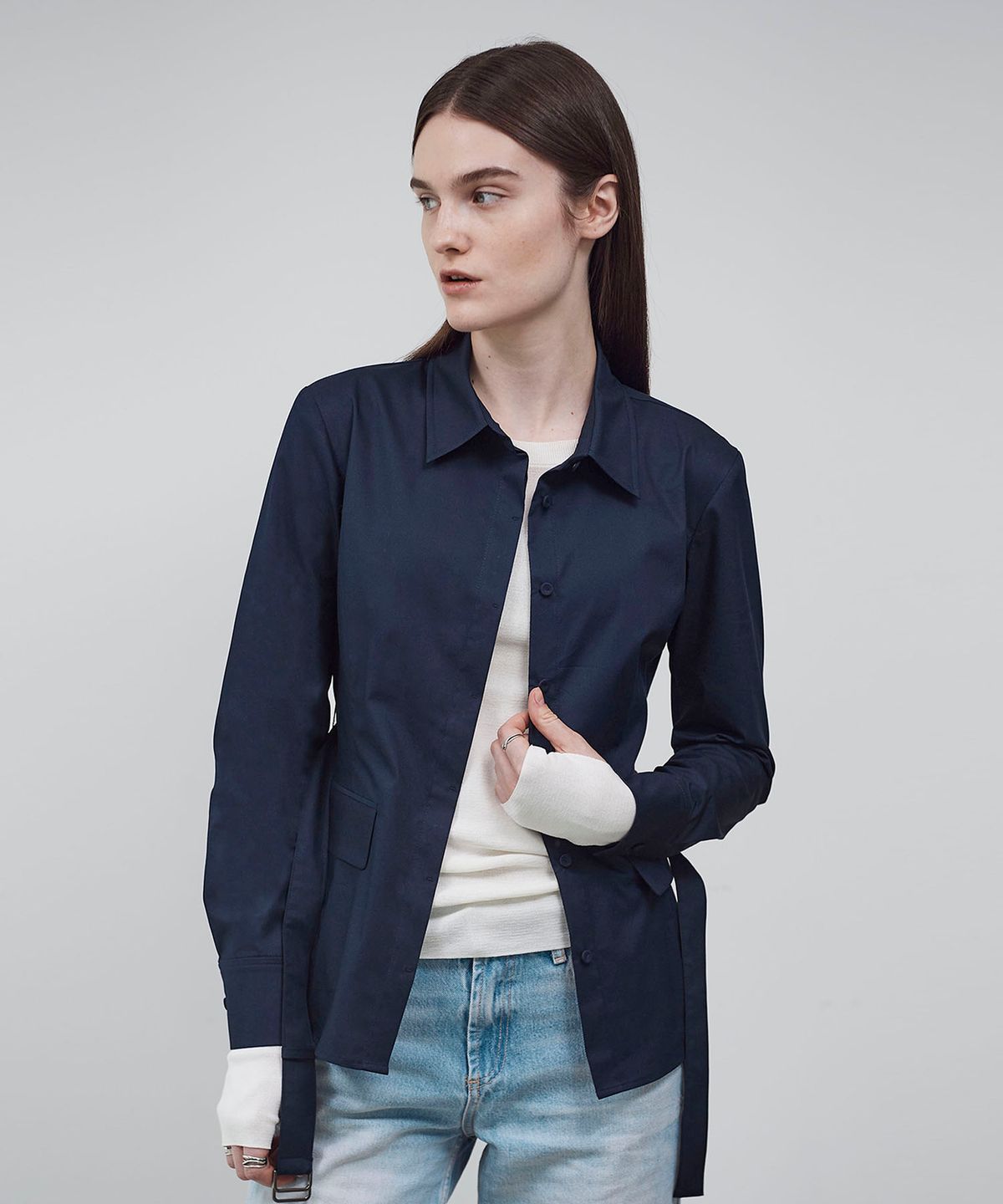씨커슨(CKUSUN) FLAP POCKET DETAIL BLOUSE - NAVY