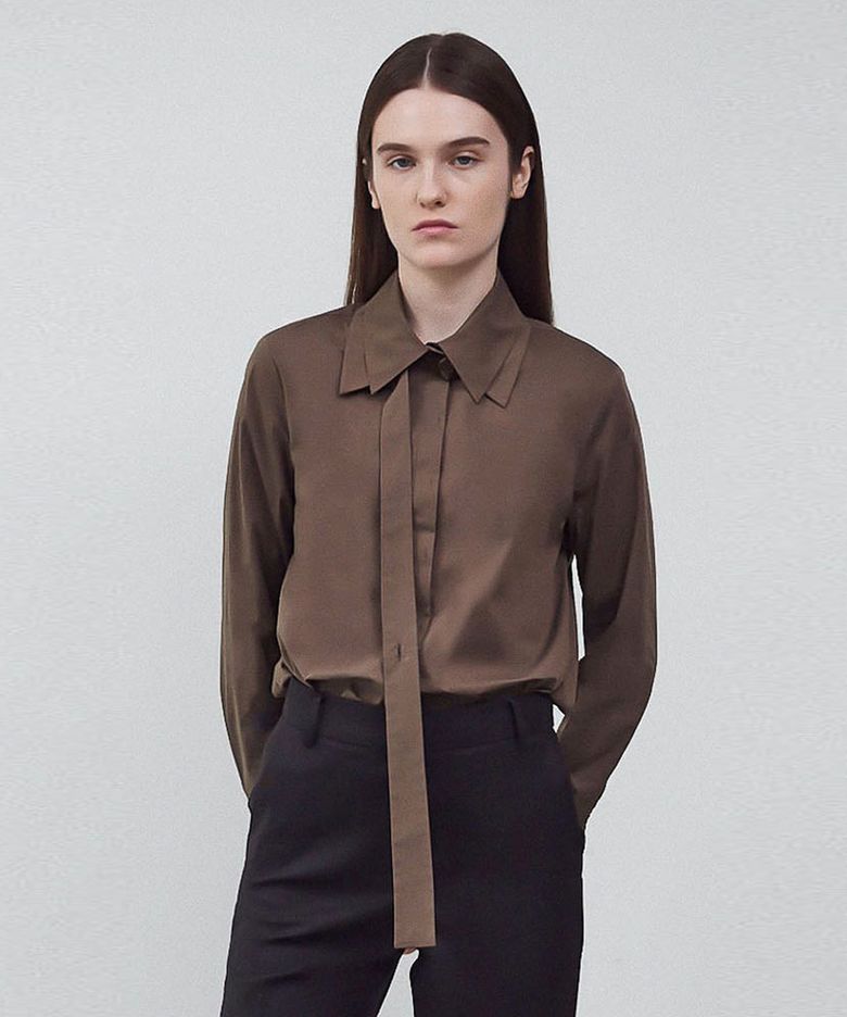 DETACHABLE TIE-COLLAR SHIRT - BROWN
