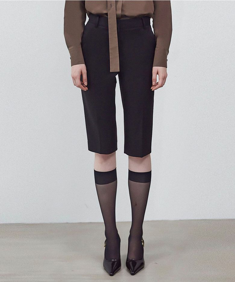 WOOL BLEND TAILORED SHORTS - BROWN