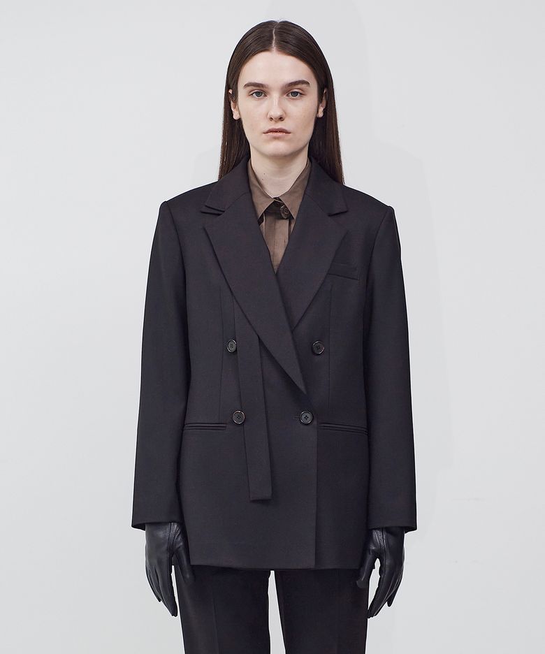 WOOL BLEND DOUBLE-BREASTED JACKET - BROWN
