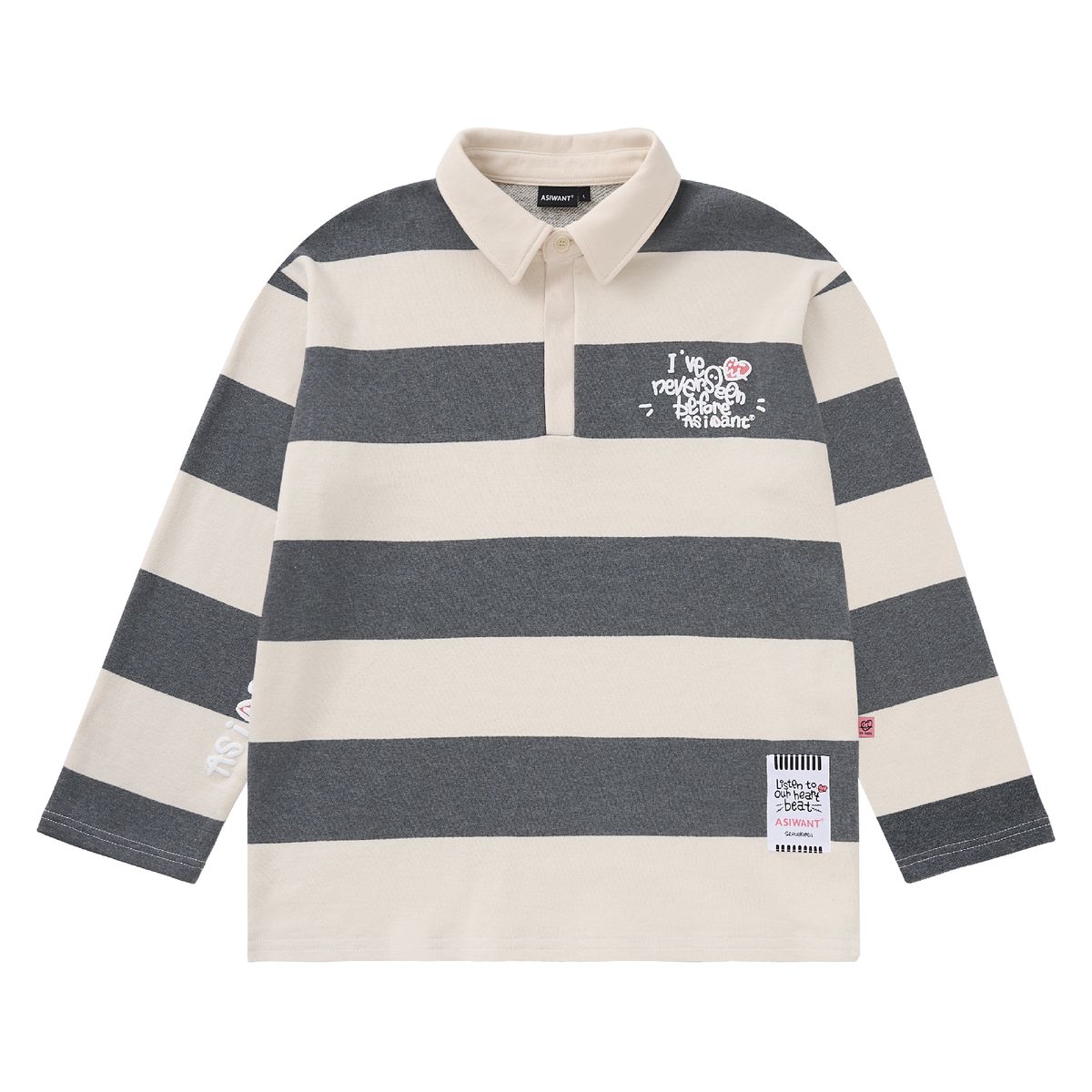 에즈아이원(ASIWANT) INSB STRIPE COLLAR T-SHIRT GREY