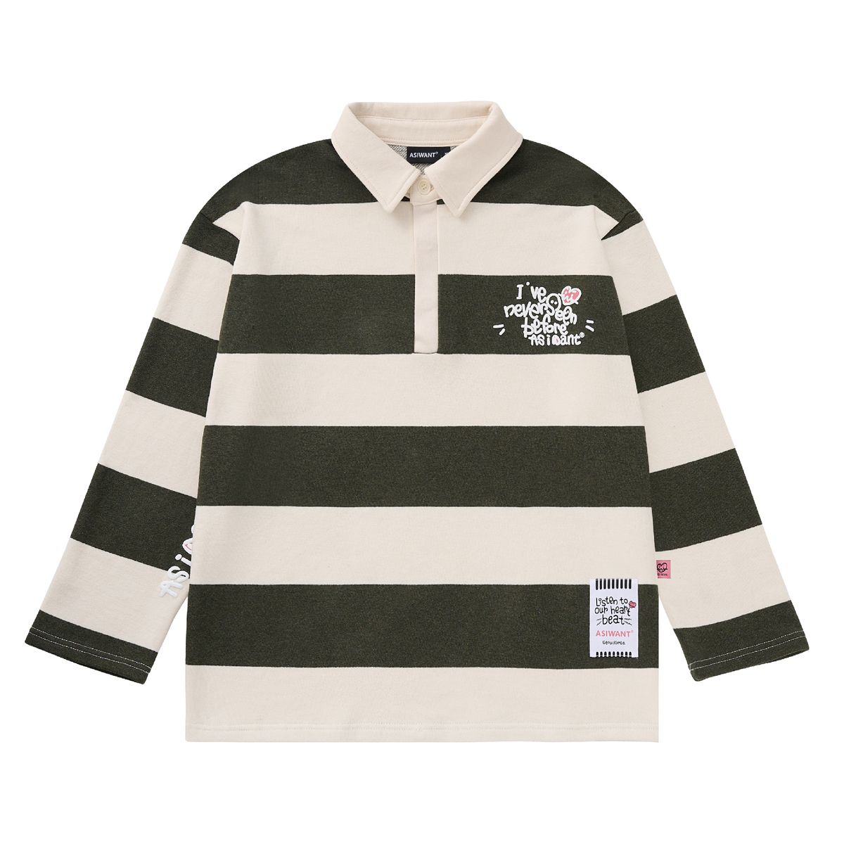 에즈아이원(ASIWANT) INSB STRIPE COLLAR T-SHIRT KHAKI