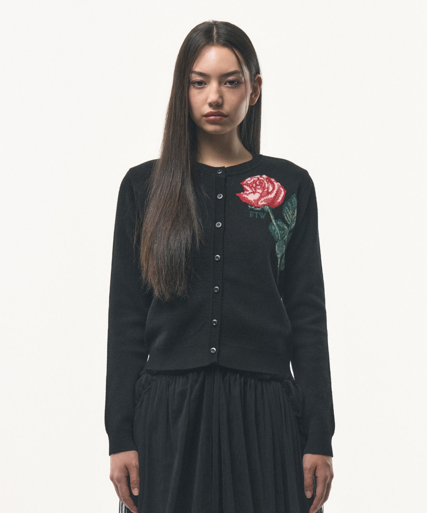 jacquard roses cardigan MUSINSA FOR THE WEATHER jacquard rose cardigan (Black)