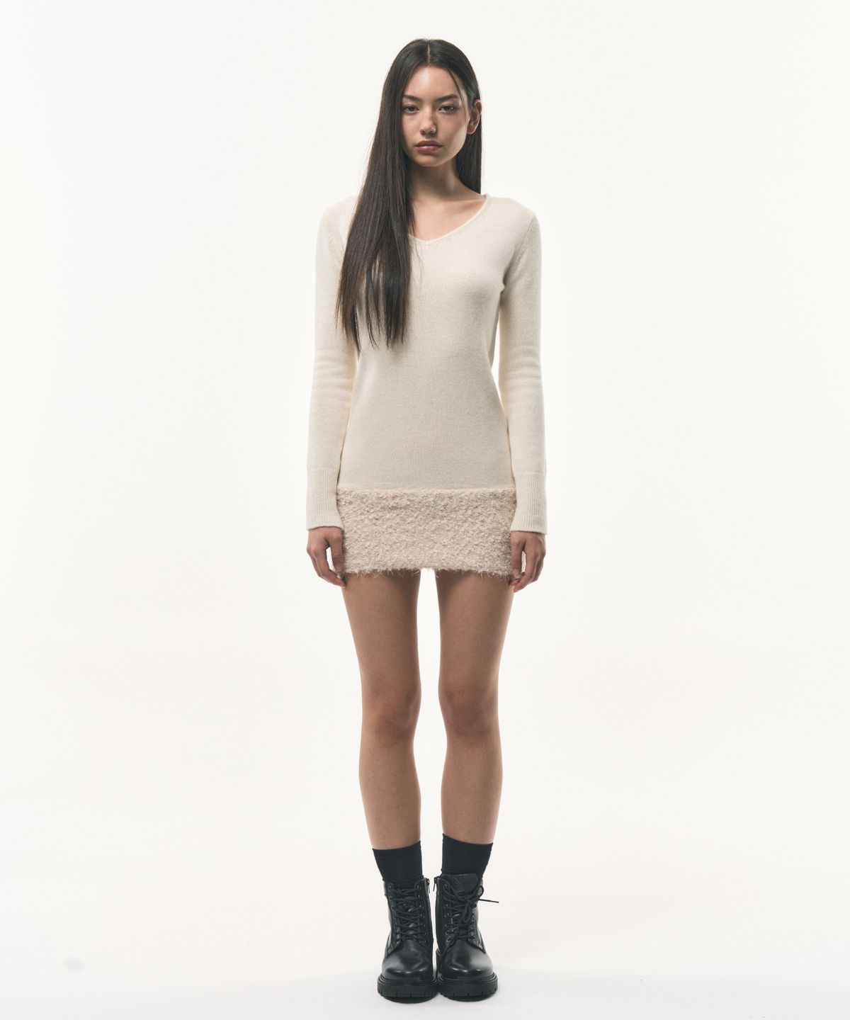 포더웨더(FOR THE WEATHER) hairy knit dress (ivory)