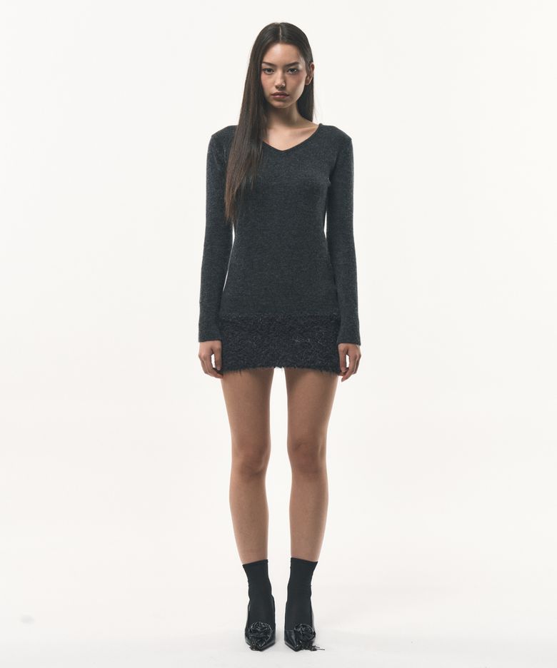 헤어리 니트 드레스 (차콜)