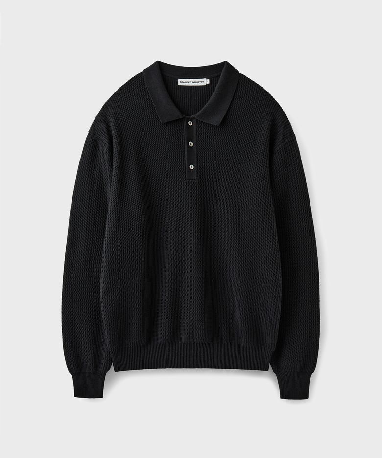 HARD TWIST LOUNGE POLO KNIT [BLACK]