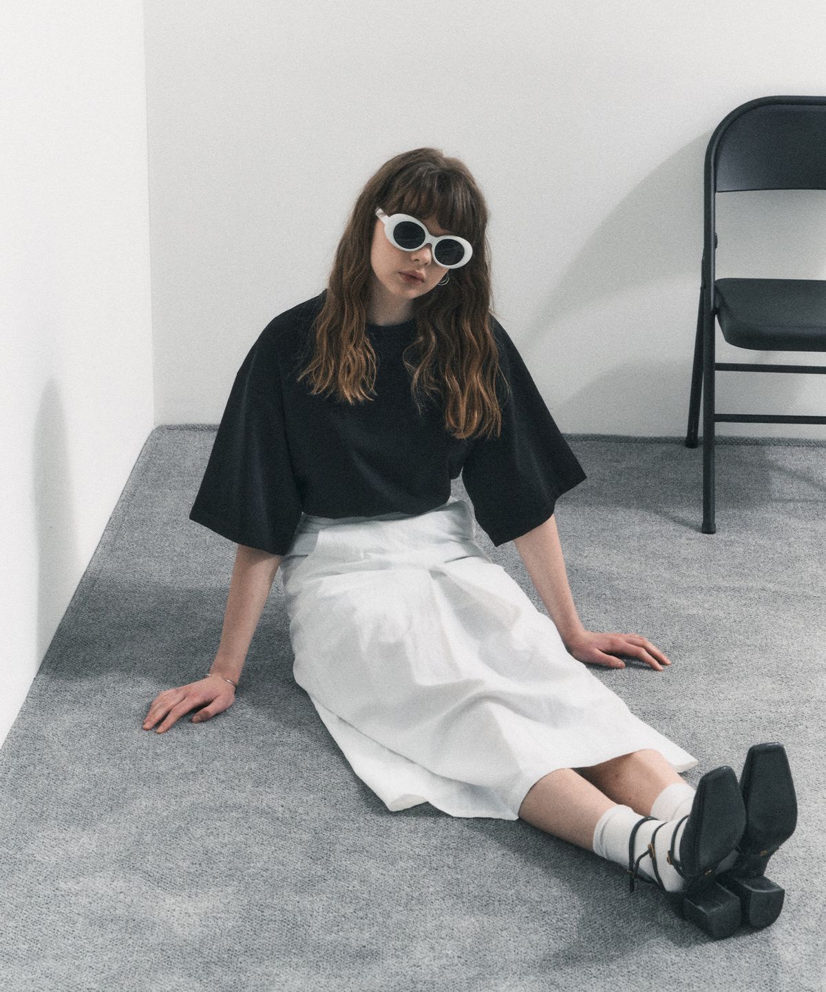 닐라이즈(NEALIZE) Nylon Maxi Skirt White