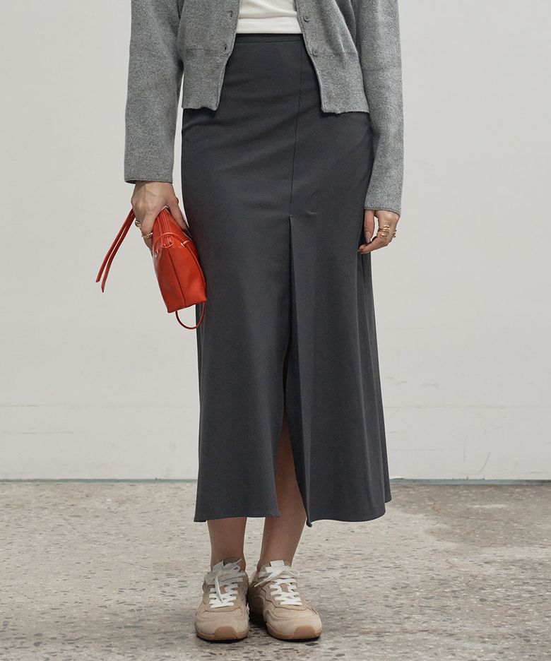 H-line slit long skirt Charcoal