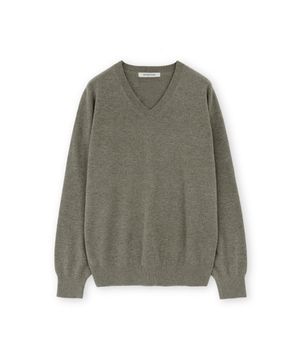 엑스트라 슈퍼 파인 브이넥 니트, 올리브 그레이