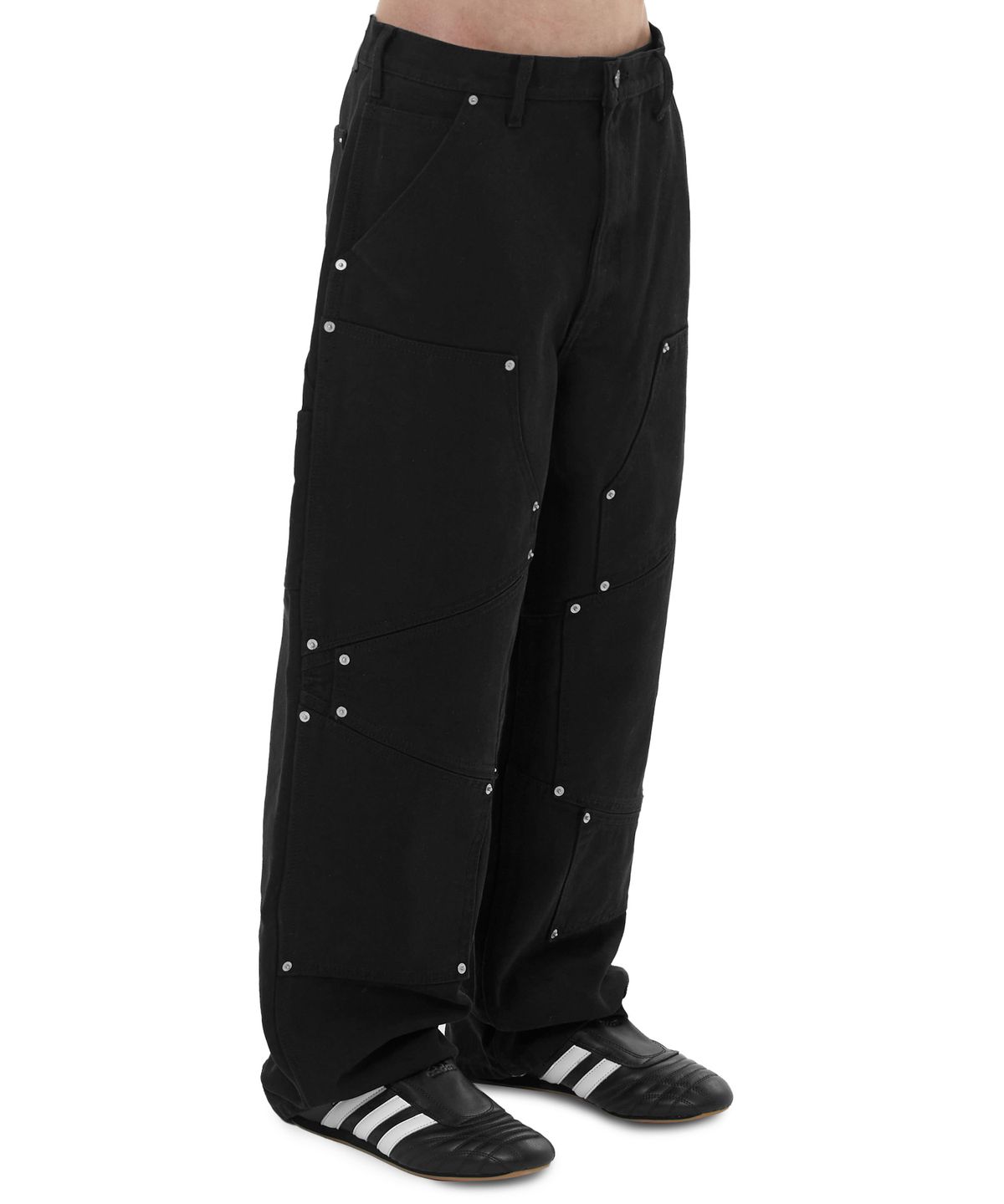 오픈야드(오와이)(OPENYARD(OY)) IRREGULAR RIVET CARPENTER PANTS - BLACK