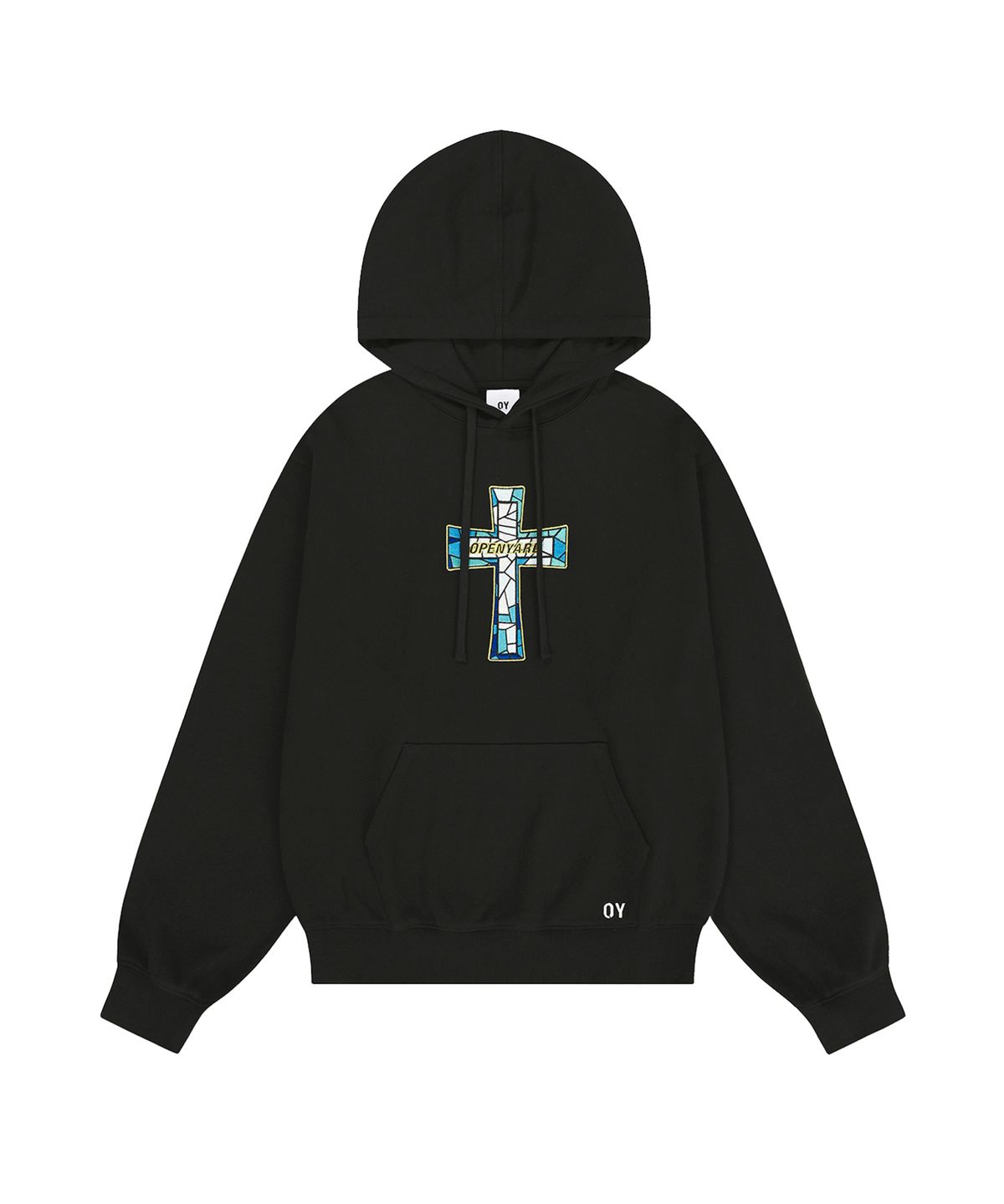 오픈야드(오와이)(OPENYARD(OY)) STAINED GLASS CROSS HOODIE - BLACK