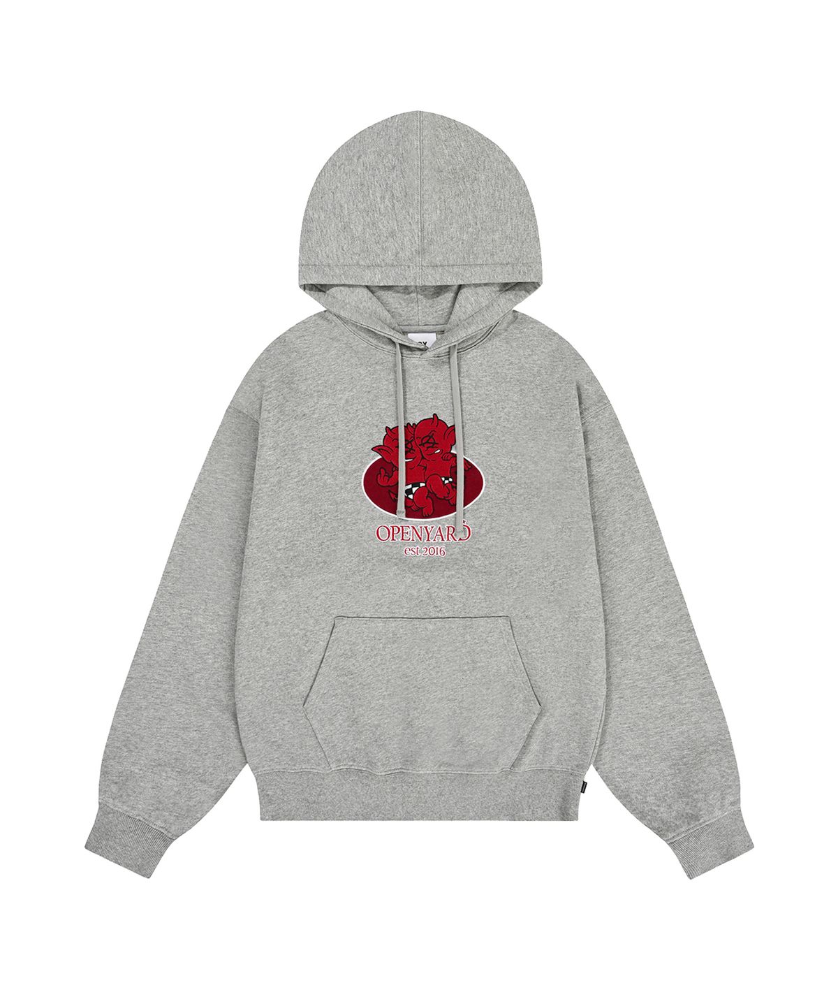 오픈야드(오와이)(OPENYARD(OY)) TWO DEVILS LOGO HOODIE - MELANGE