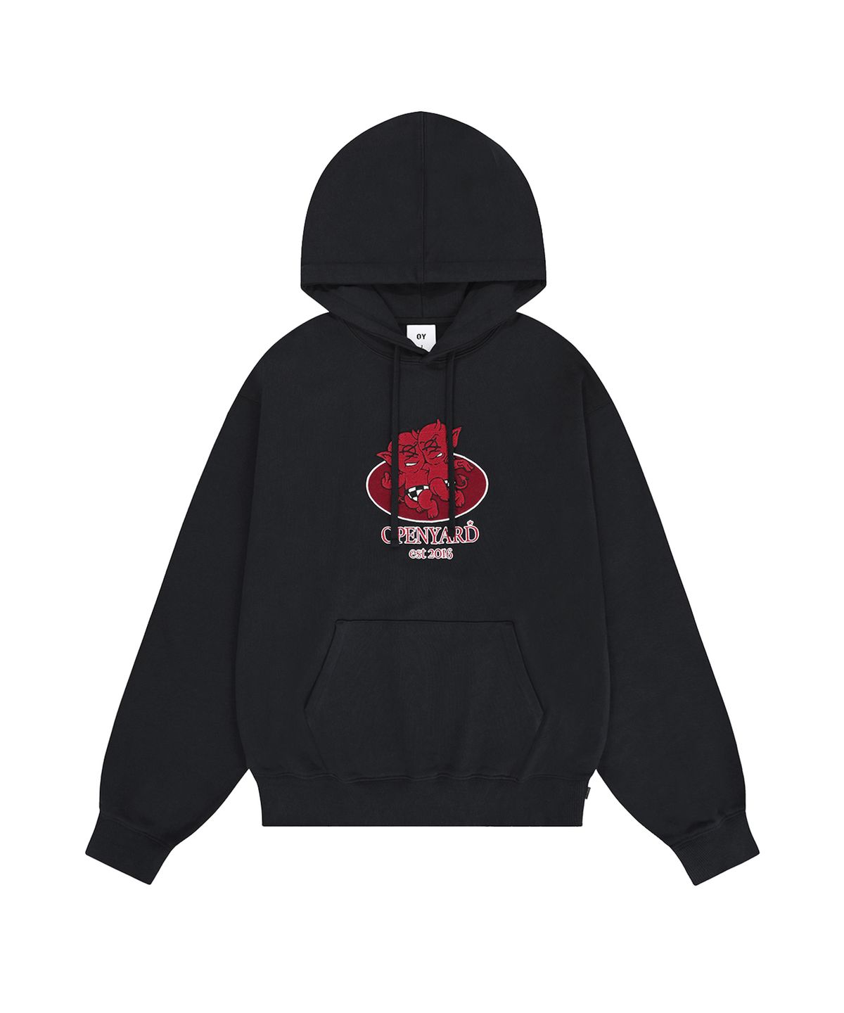 오픈야드(오와이)(OPENYARD(OY)) TWO DEVILS LOGO HOODIE - BLACK
