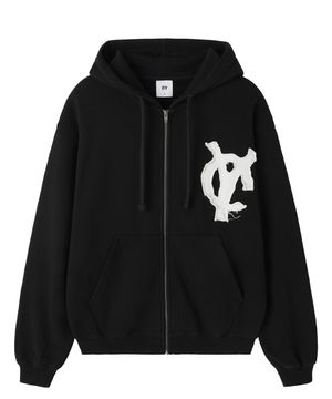 LOGO PATCH HOODIE ZIP UP - BLACK