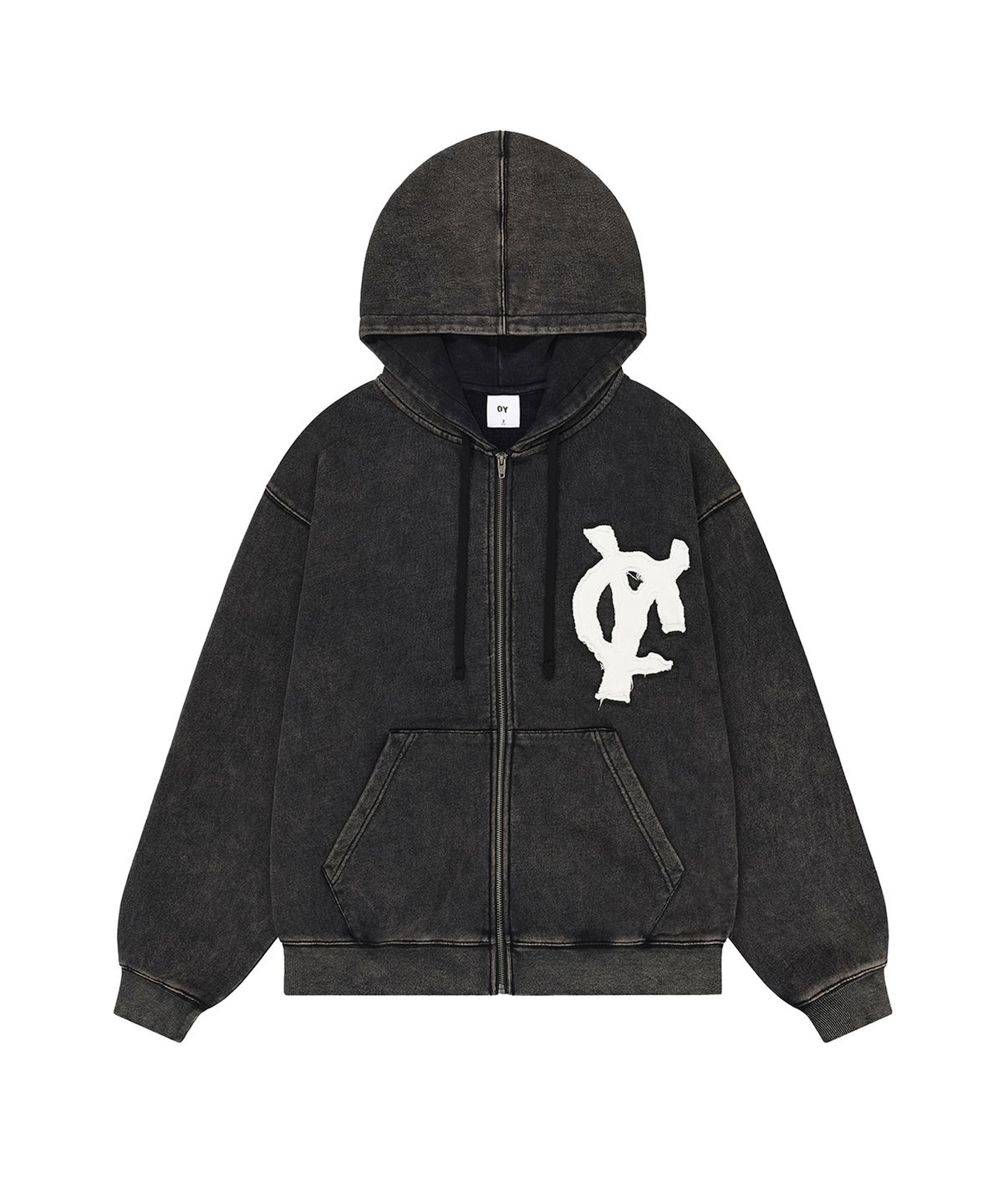 오픈야드(오와이)(OPENYARD(OY)) DYED LOGO PATCH HOODIE ZIP UP - BLACK