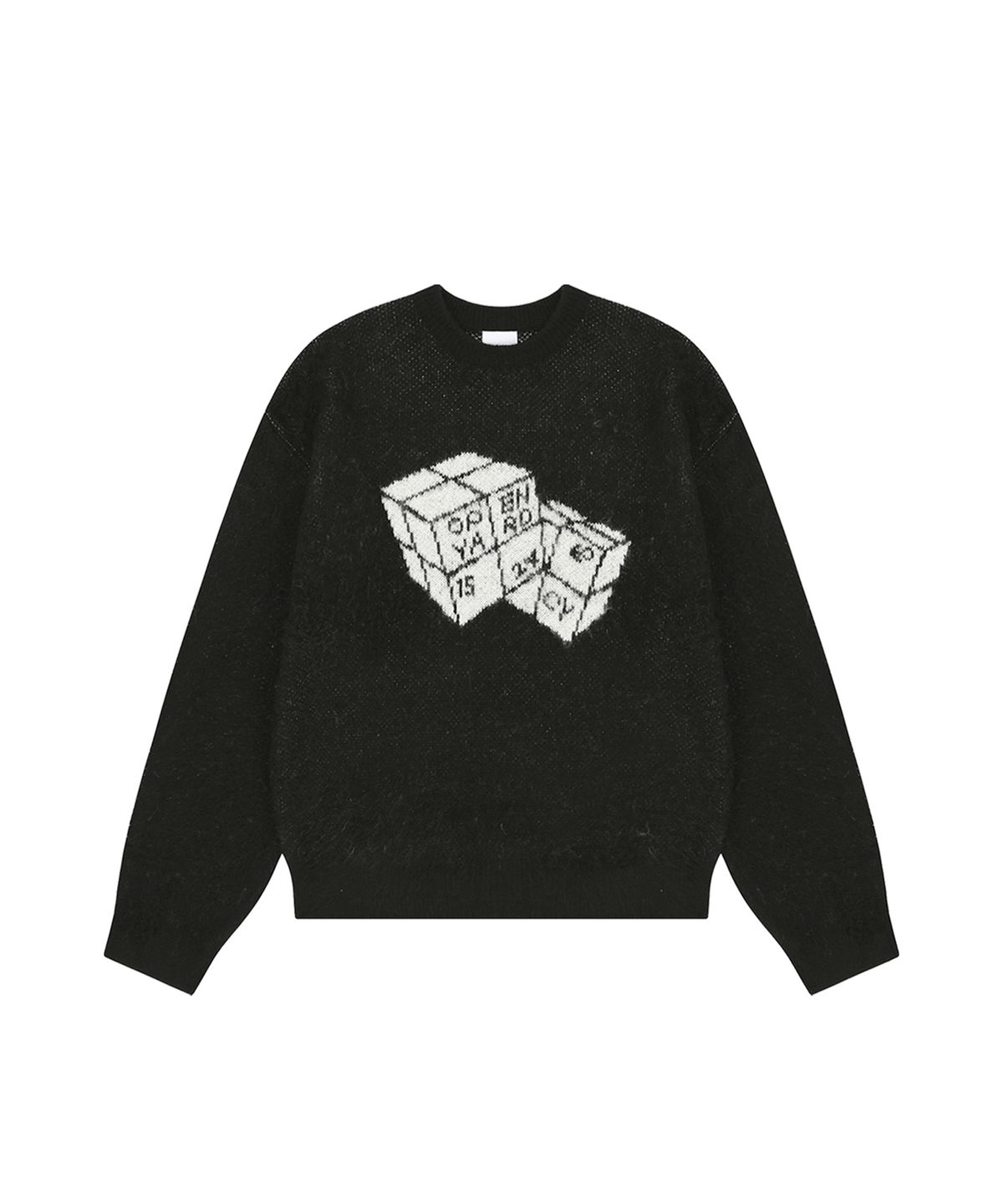 오픈야드(오와이)(OPENYARD(OY)) HAIRY DUAL CUBE KNIT - BLACK