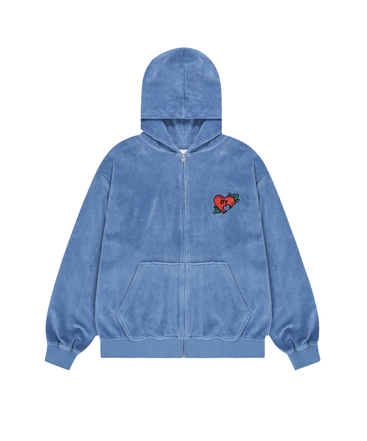 오픈야드(오와이)(OPENYARD(OY)) VELOUR VINTAGE HEART HOODIE ZIP-UP - LIGHT STEEL BLUE