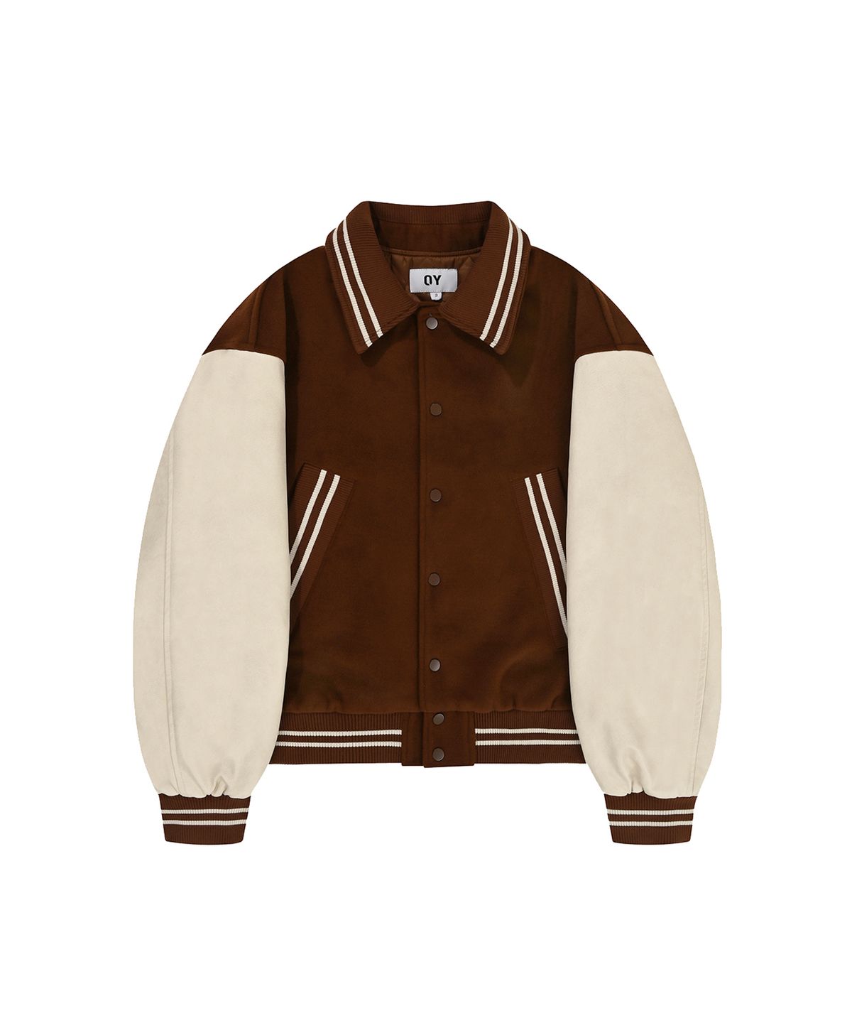 오픈야드(오와이)(OPENYARD(OY)) ZIGZAG EMBROIDERY VARSITY JACKET - BROWN