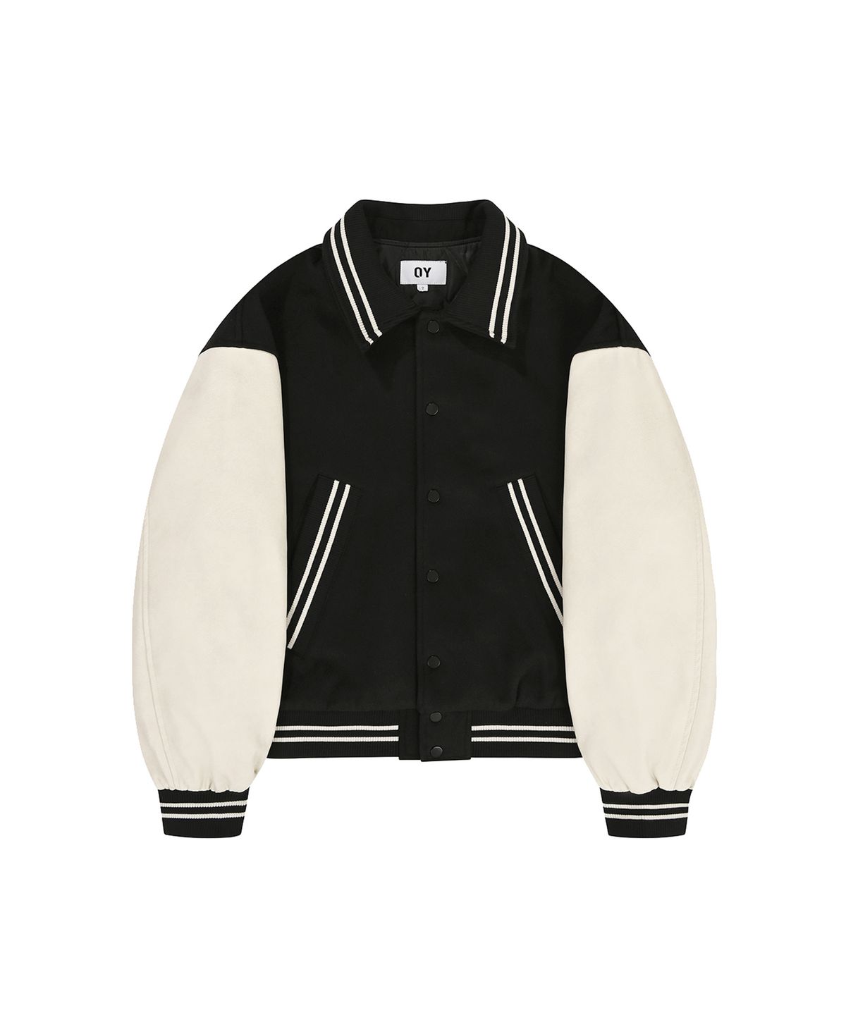 오픈야드(오와이)(OPENYARD(OY)) ZIGZAG EMBROIDERY VARSITY JACKET - BLACK