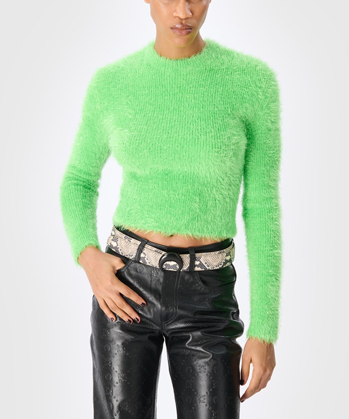 마린 세르(MARINE SERRE) (W) 와일드 퍼피 니트 피티드 스웨터 브라이트 그린 WILD PUFFY KNIT FITTED SWEATER BRIGHT GREEN