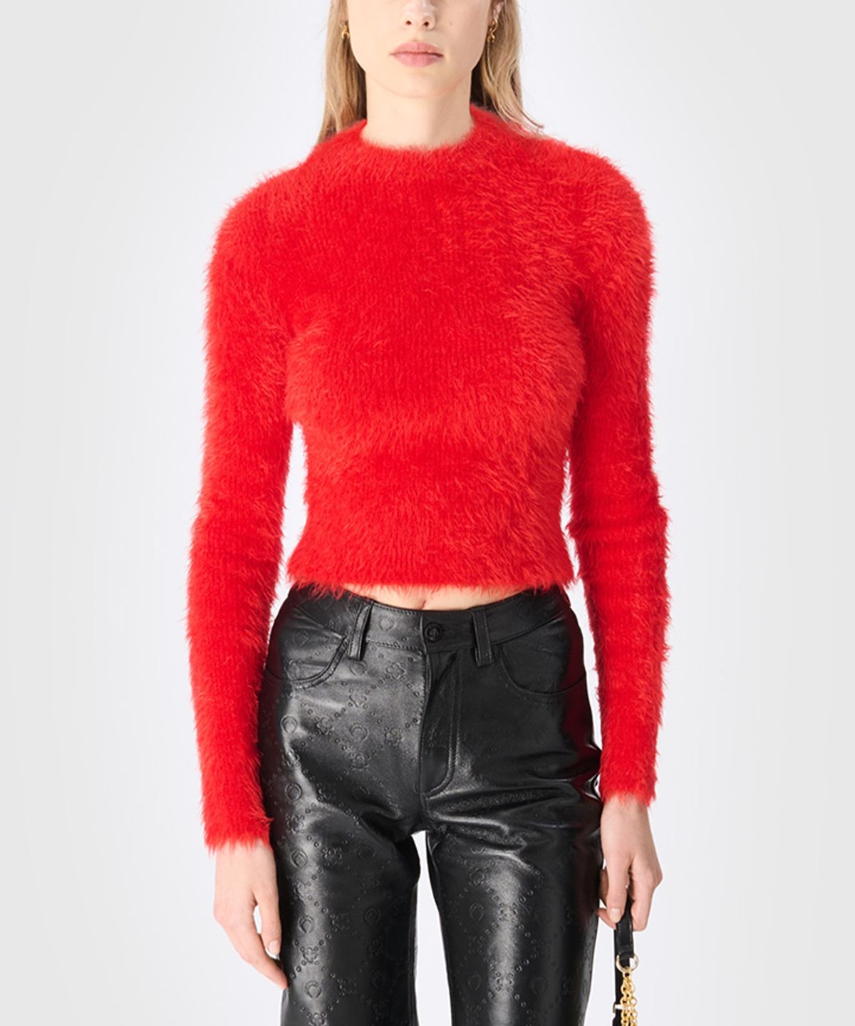 마린 세르(MARINE SERRE) (W) 와일드 퍼피 니트 피티드 스웨터 레드 WILD PUFFY KNIT FITTED SWEATER RED