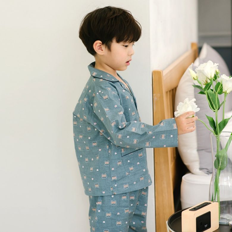 러브고양이 40수 순면 남아동잠옷 긴팔상하세트