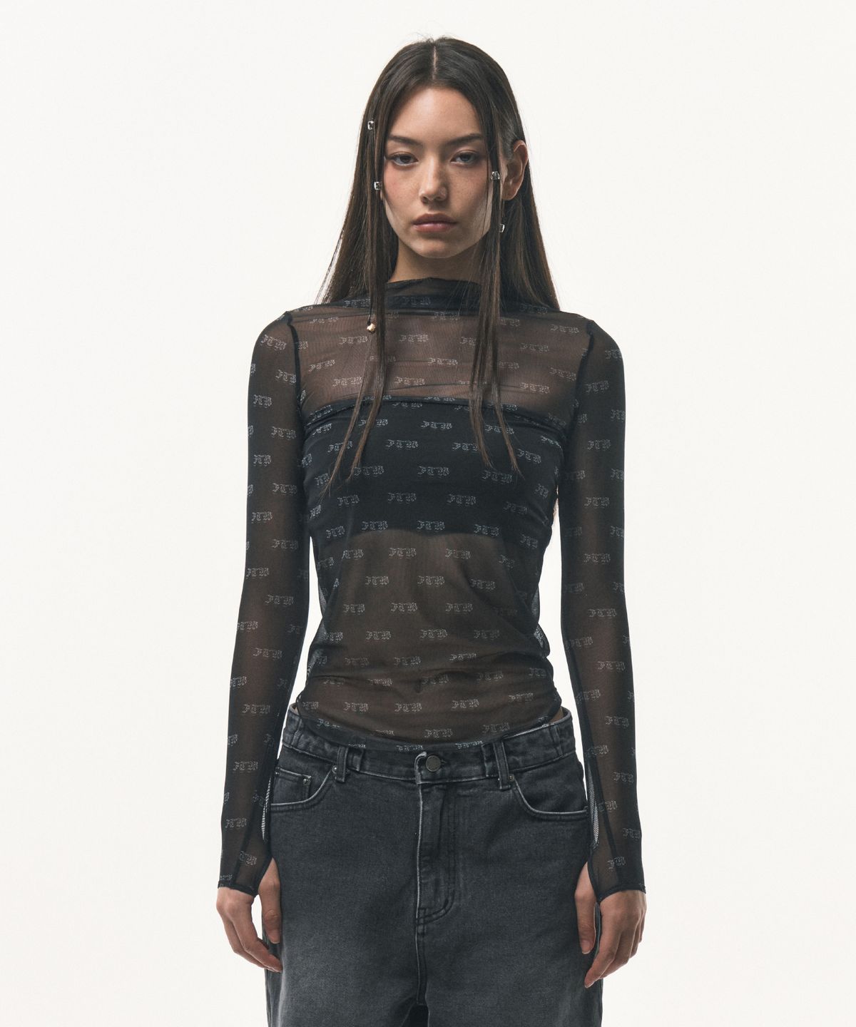포더웨더(FOR THE WEATHER) western Logo Mesh T-Shirt (Black)