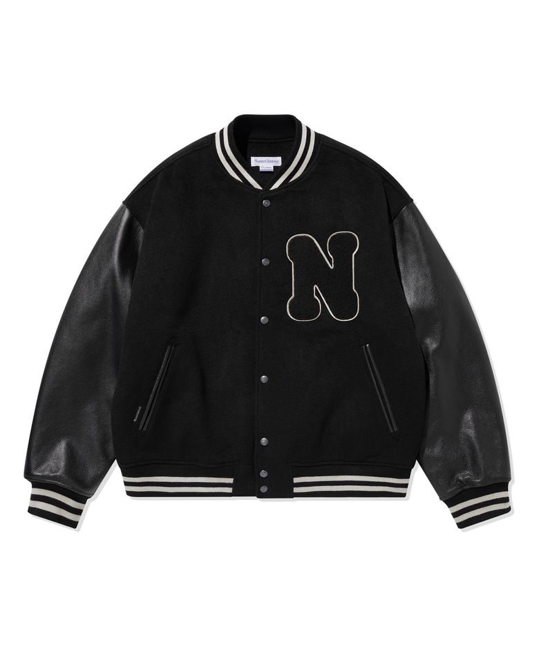 N BOUCLE VARSITY JACKET BLACK