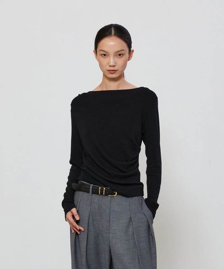 UNBALANCE DRAPE T-SHIRT - BLACK
