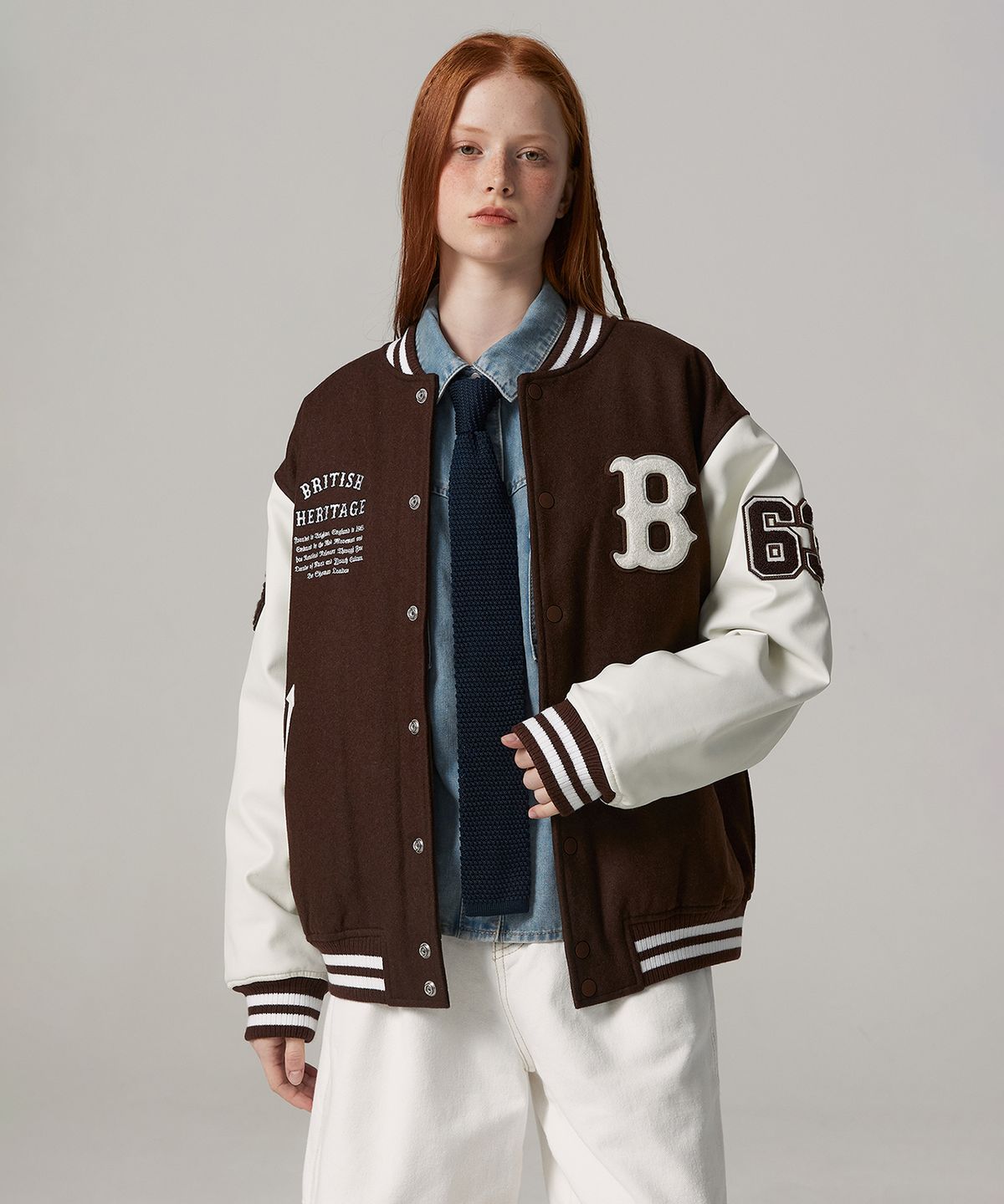 벤셔먼(BEN SHERMAN) B와펜 울 블렌드 바시티 자켓 브라운 BODJP411UBR