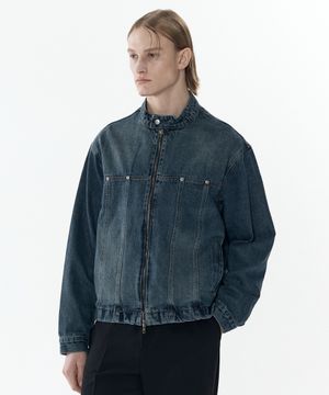 [세미오버] 워시드 데님 바이커 자켓 (인디고 블루)