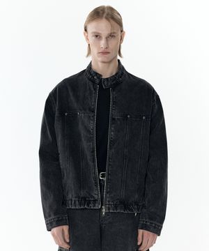 [세미오버] 워시드 데님 바이커 자켓 (블랙)