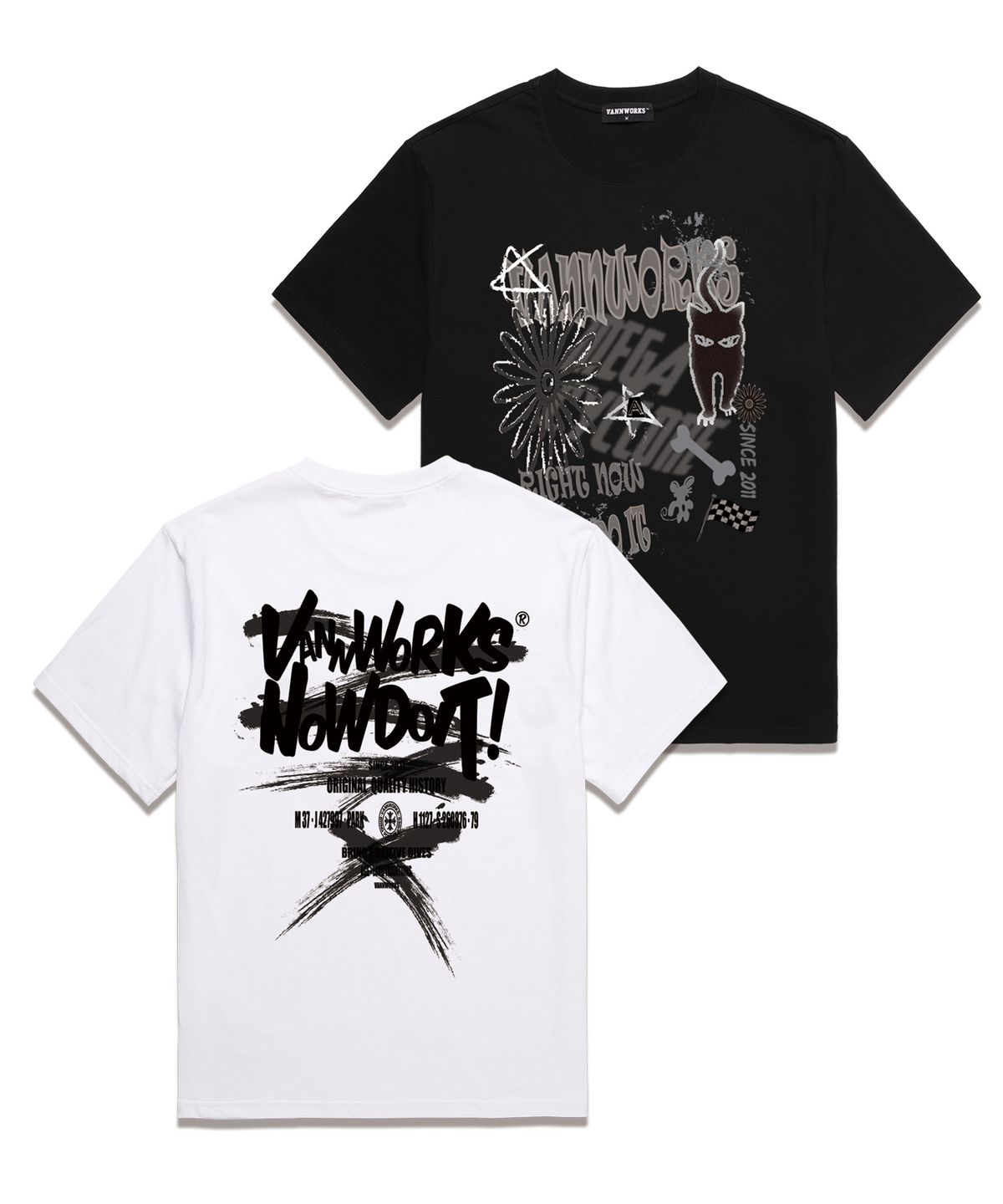 밴웍스(VANNWORKS) [2PACK] CAT DO IT 오버핏 반팔 티셔츠 (VMIX006)
