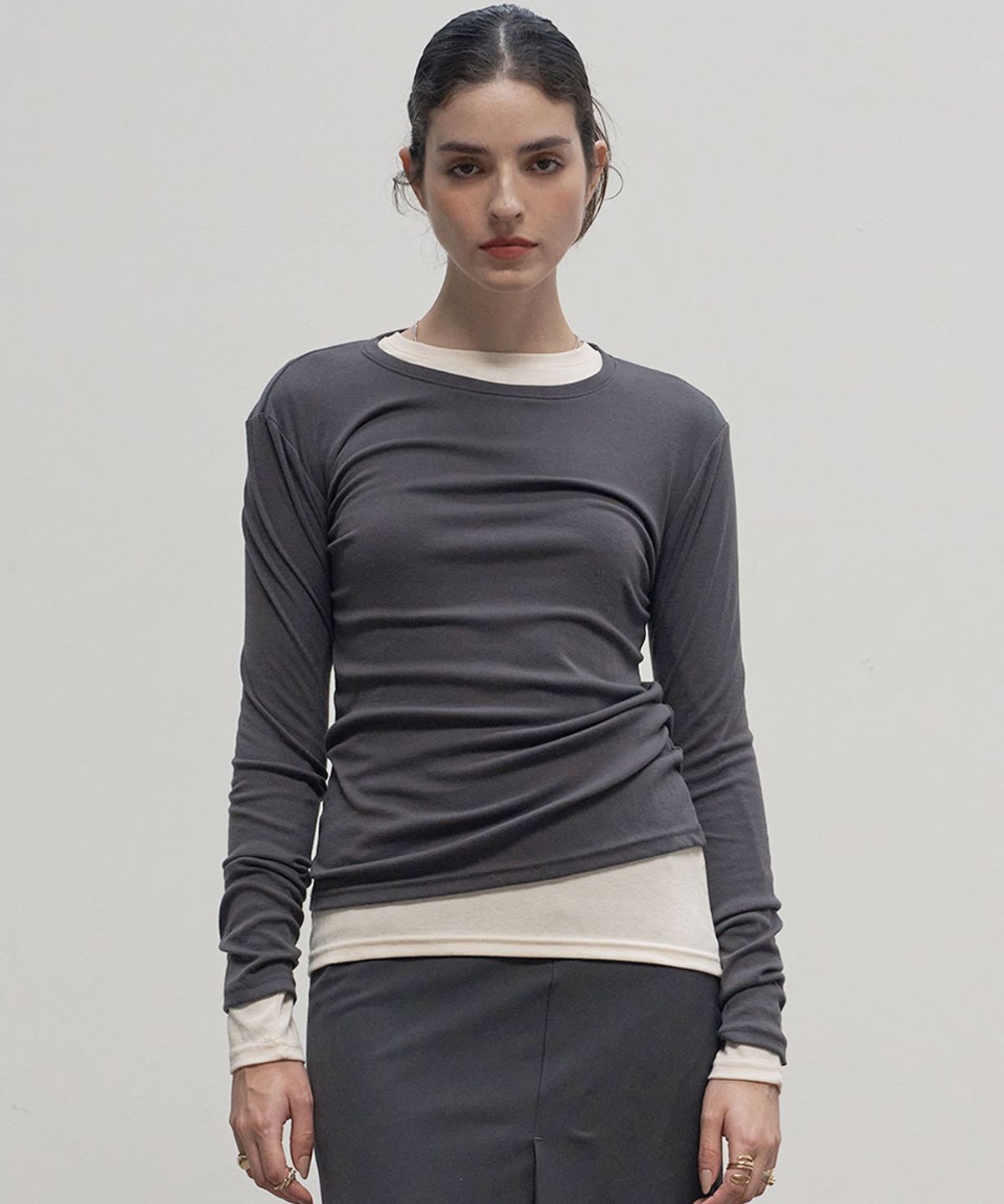 320쇼룸(320SHOWROOM) Essential Long Sleeve T-Shirt Charcoal