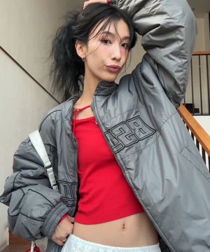 레이서 파이핑 패딩 자켓 다크그레이 BODJP422MDG