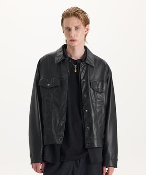 [신세틱 레더] 포켓 트러커 자켓 (블랙)