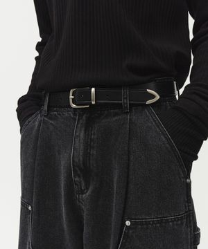 스퀘어 라인 리얼 레더 벨트 [블랙]