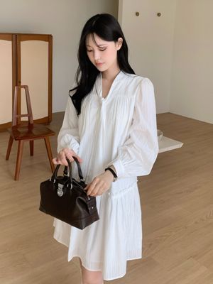 DARLENE bow neck dress_WHITE