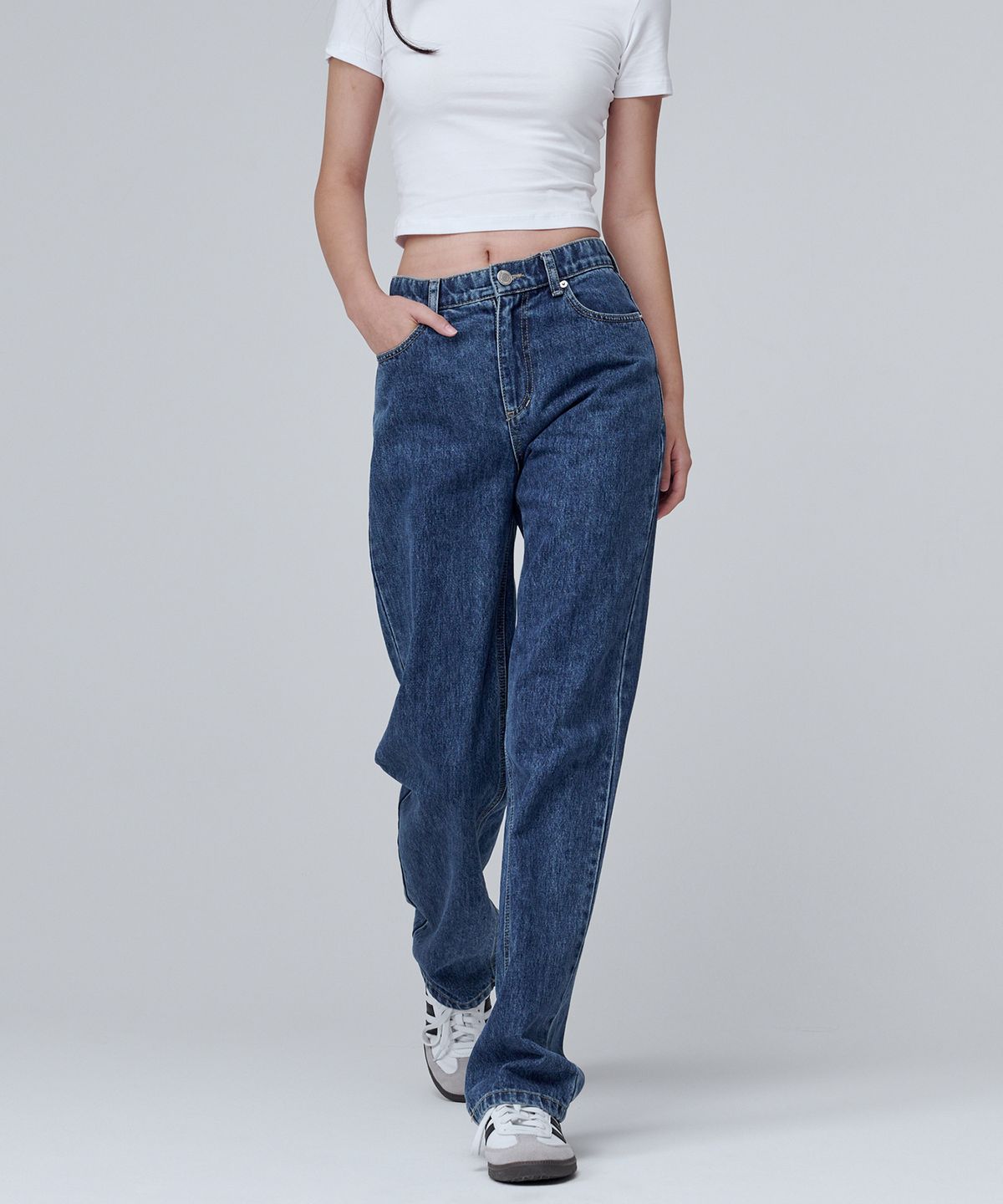 마롭(MALOUPE) 9107 사계절 와이드 데님팬츠 (미디움 인디고)