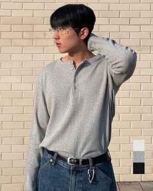 리브드 스웨트 헨리넥 : 3컬러