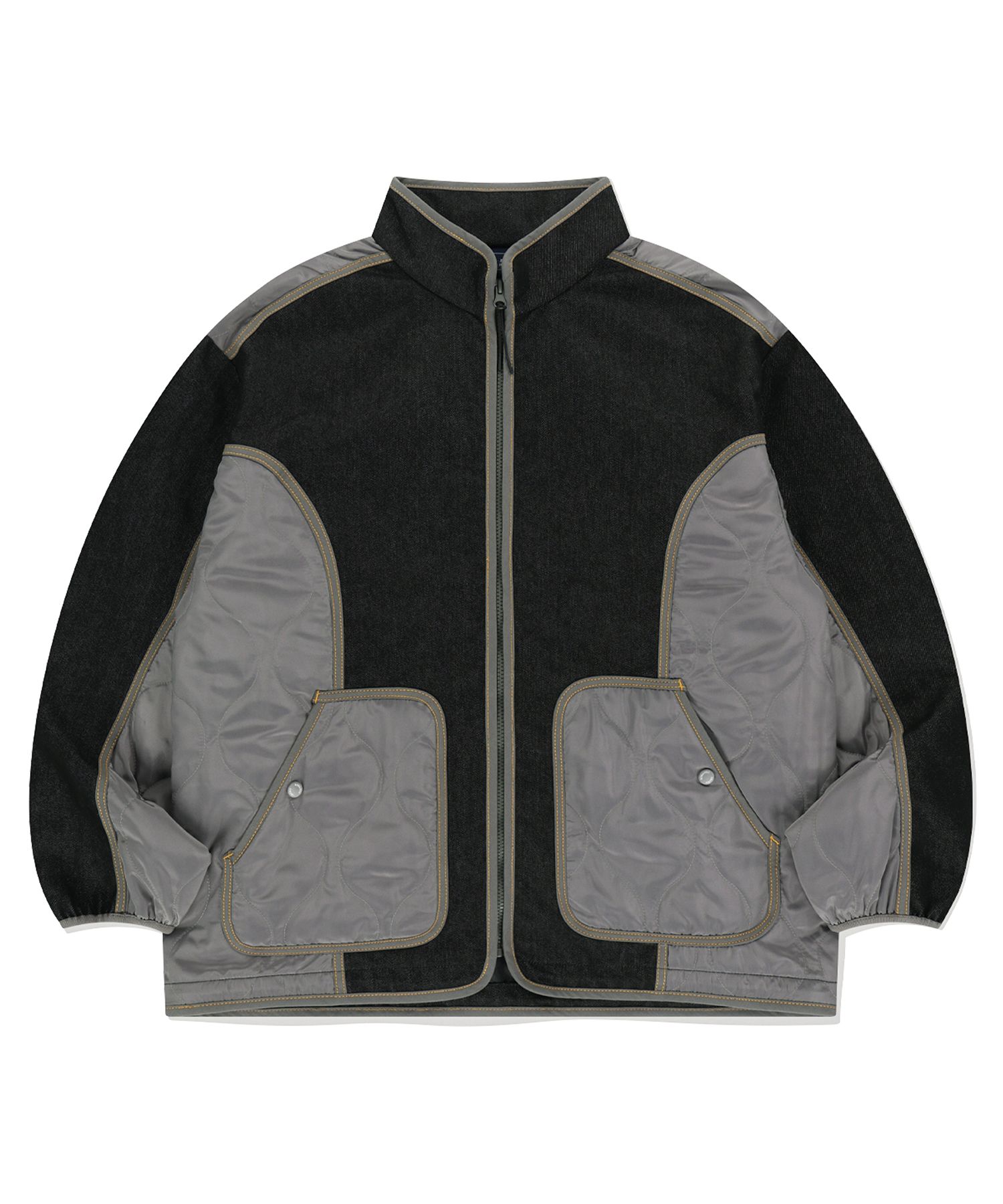 MUSINSA | ROMANTIC CROWN Quilted Denim Jacket_Black