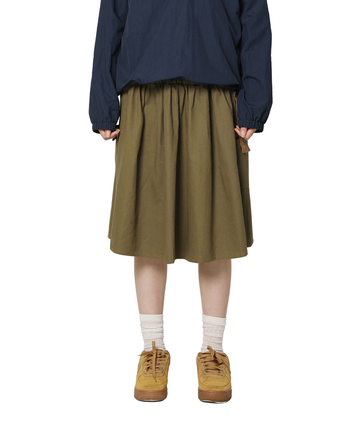 피스메이커(PIECE MAKER) CORDUROY POINT COTTON WORK MIDI SKIRT (KHAKI)