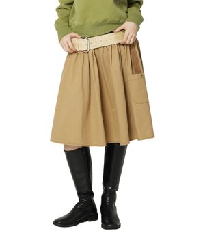 CORDUROY POINT COTTON WORK MIDI SKIRT (BEIGE)