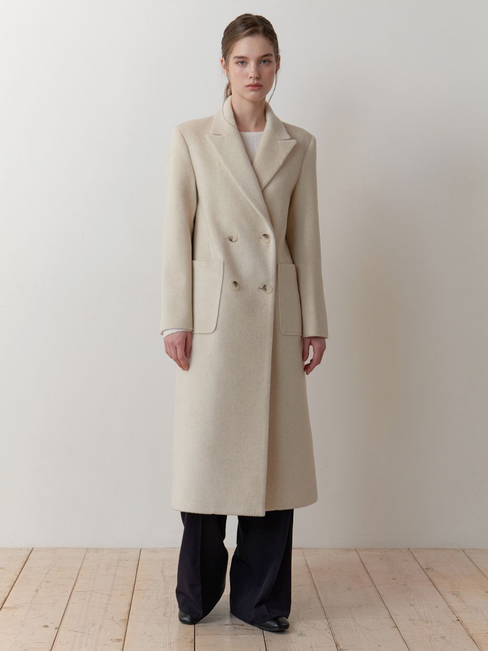MUSINSA | RE L Standard cashmere double long coat (ivory)