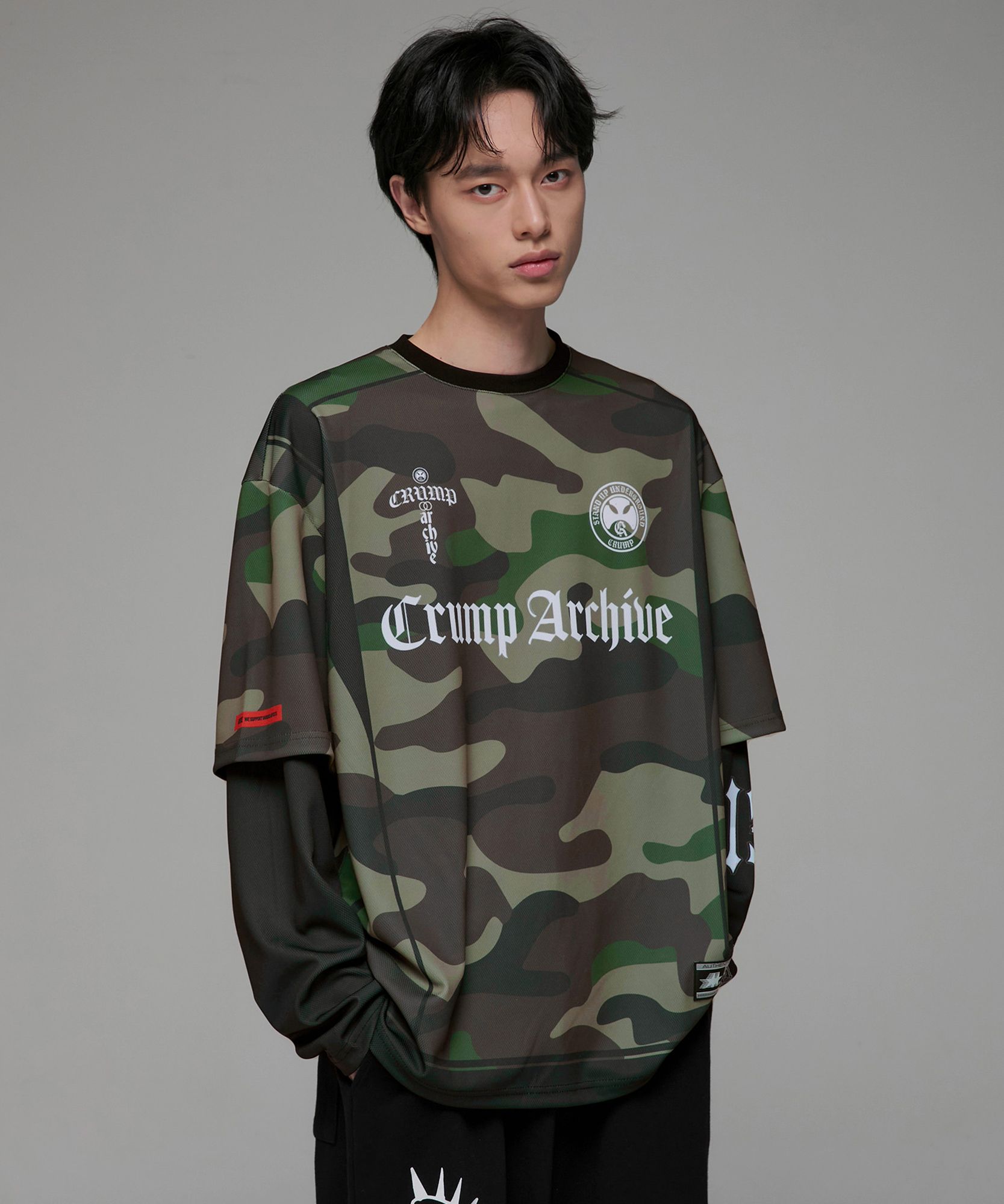 MUSINSA公式 | CRUMP Medivl Layered Long Sleeve Jersey [Camo]